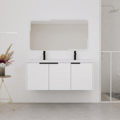 48" Wall Mounted Bathroom Vanity with Resin Double Sink & 3 Soft-Close Doors, KD-Packing