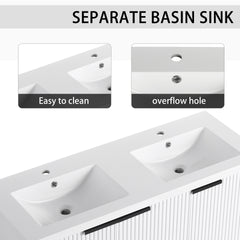 48" Wall Mounted Bathroom Vanity with Resin Double Sink & 3 Soft-Close Doors, KD-Packing
