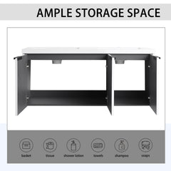 48" Wall Mounted Bathroom Vanity with Resin Double Sink & 3 Soft-Close Doors, KD-Packing