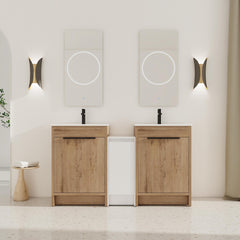 60 Inch Freestanding Bathroom Vanity with Ceramic Sink and Storage Cabinets, Soft Closing Door, 02424IMO*2+0312 Combination Cabinet, KD-Package