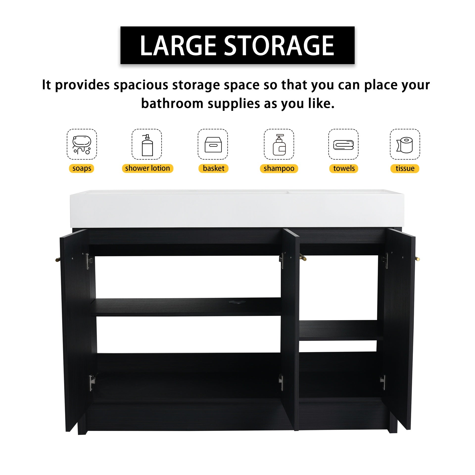 48 Inch Freestanding Bathroom Vanity with Resin Sink, With Soft Closing Door, KD-Package