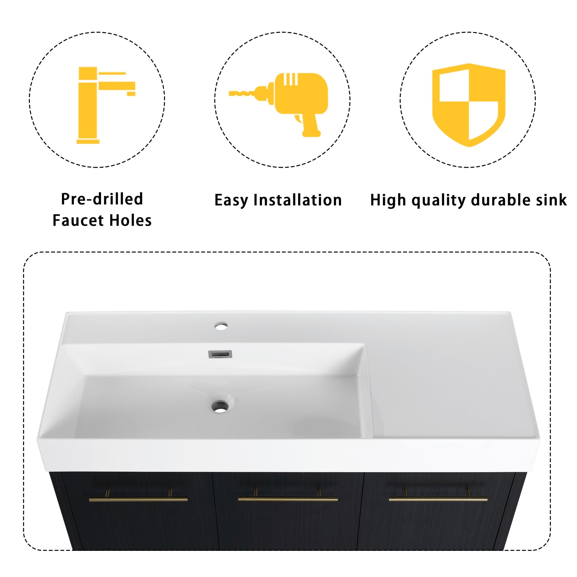 48 Inch Freestanding Bathroom Vanity with Resin Sink, With Soft Closing Door, KD-Package