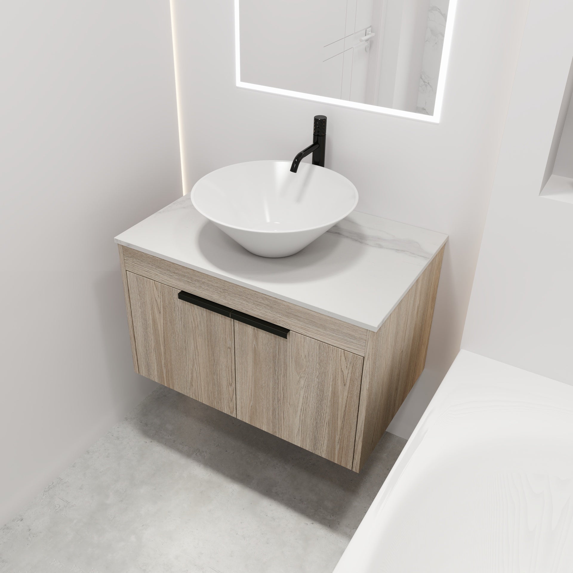 30''Modern Design Float Bathroom Vanity With Ceramic Basin Set,Wall Mounted White Oak Vanity  With Soft Close Door,KD-Packing,KD-Packing,2 Pieces Parcel(TOP-BAB217MOWH)