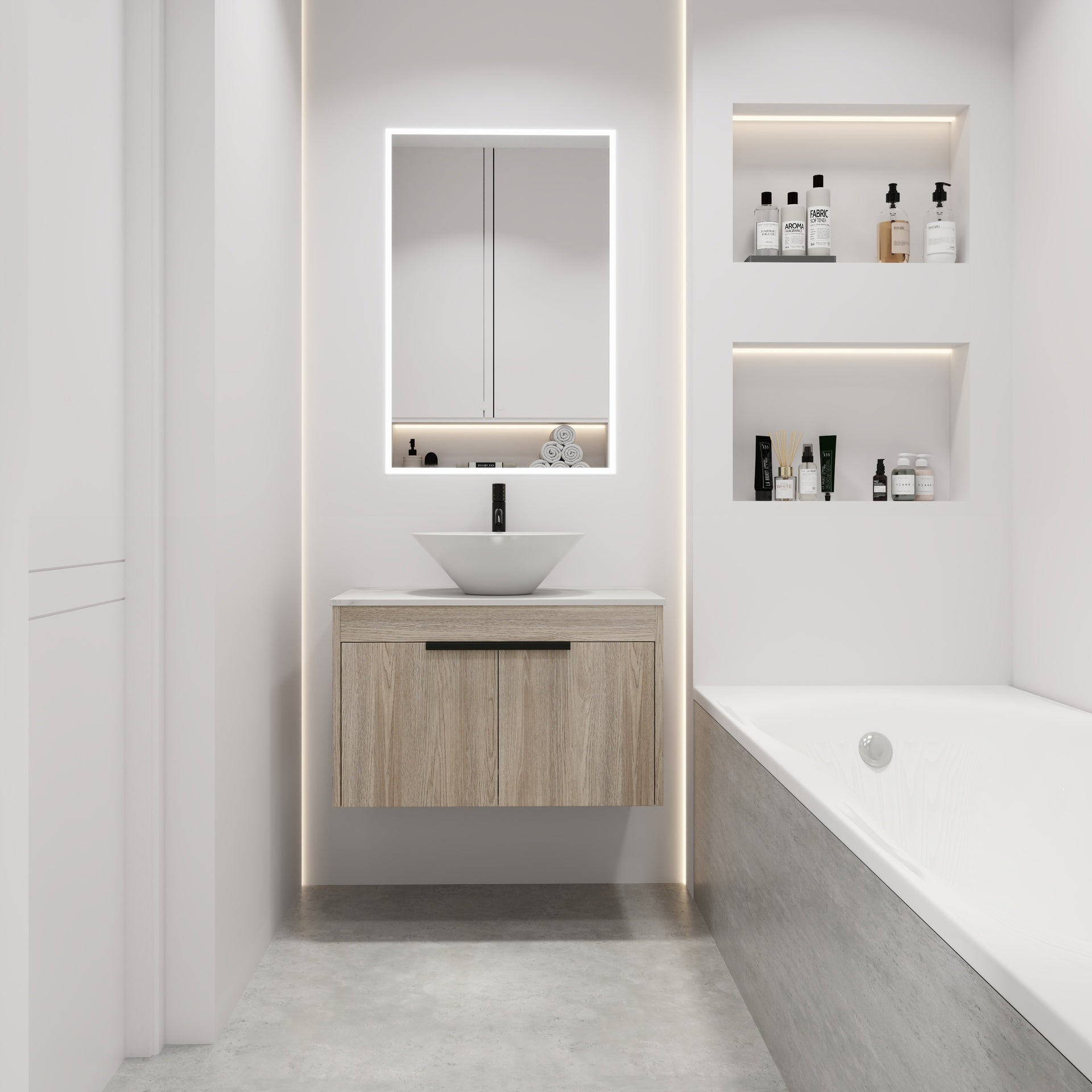 30''Modern Design Float Bathroom Vanity With Ceramic Basin Set,Wall Mounted White Oak Vanity  With Soft Close Door,KD-Packing,KD-Packing,2 Pieces Parcel(TOP-BAB217MOWH)