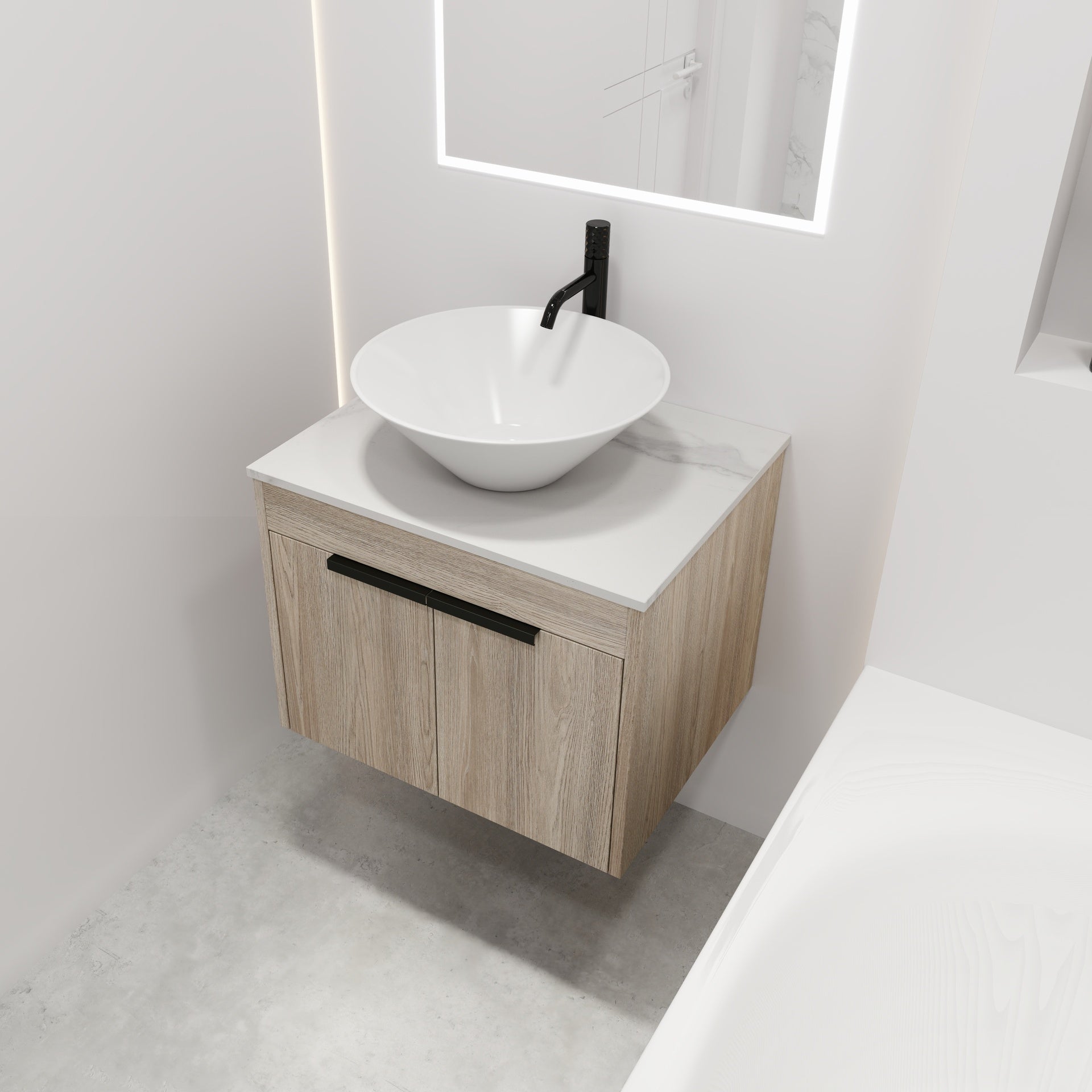 24 " Modern Design Float Bathroom Vanity With Ceramic Basin Set,  Wall Mounted White Oak Vanity  With Soft Close Door,KD-Packing,KD-Packing,2 Pieces Parcel(TOP-BAB217MOWH)
