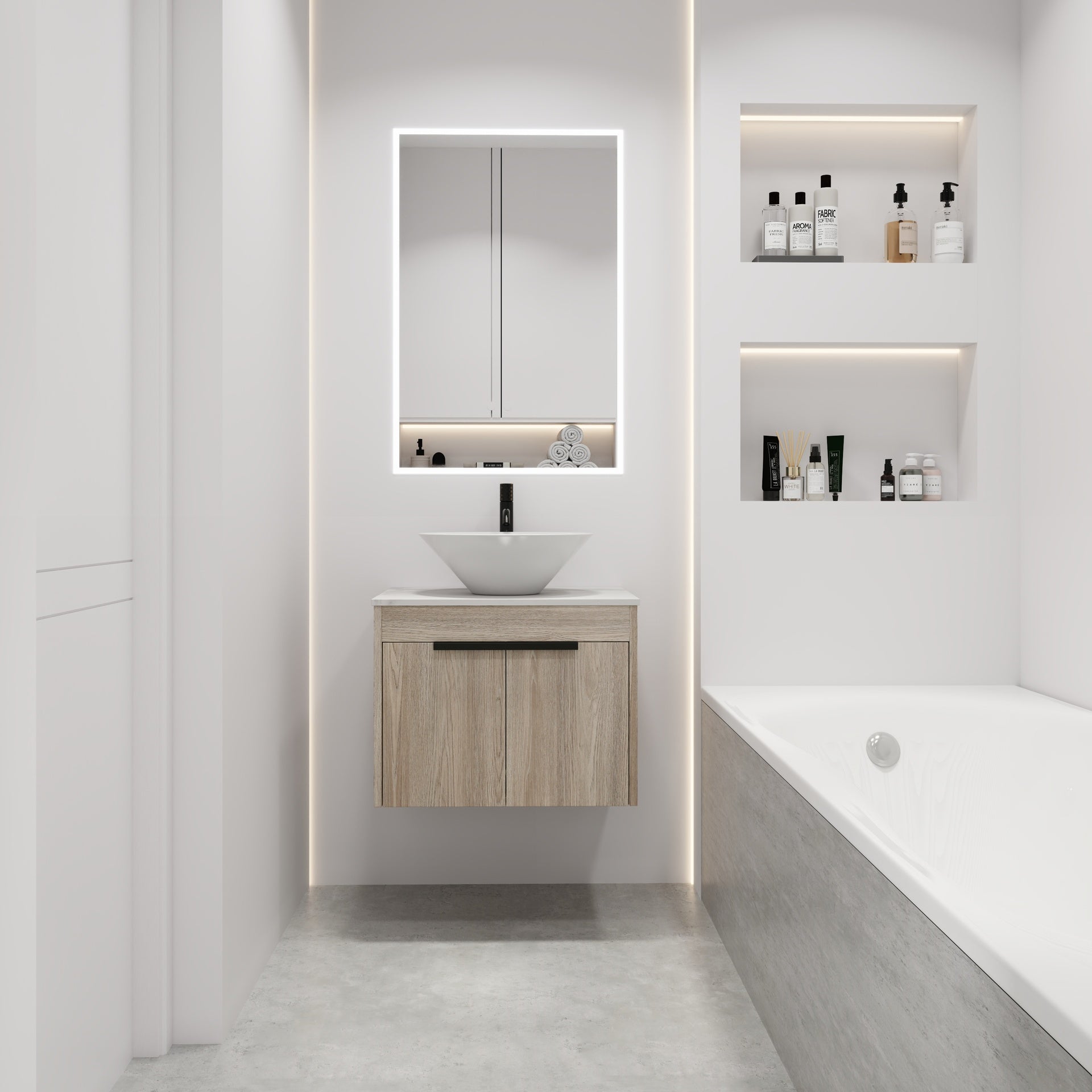 24 " Modern Design Float Bathroom Vanity With Ceramic Basin Set,  Wall Mounted White Oak Vanity  With Soft Close Door,KD-Packing,KD-Packing,2 Pieces Parcel(TOP-BAB217MOWH)