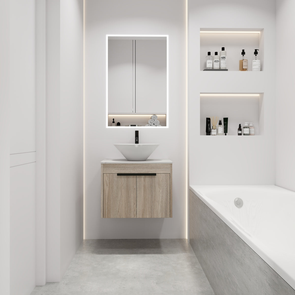 24 " Modern Design Float Bathroom Vanity With Ceramic Basin Set,  Wall Mounted White Oak Vanity  With Soft Close Door,KD-Packing,KD-Packing,2 Pieces Parcel(TOP-BAB217MOWH)
