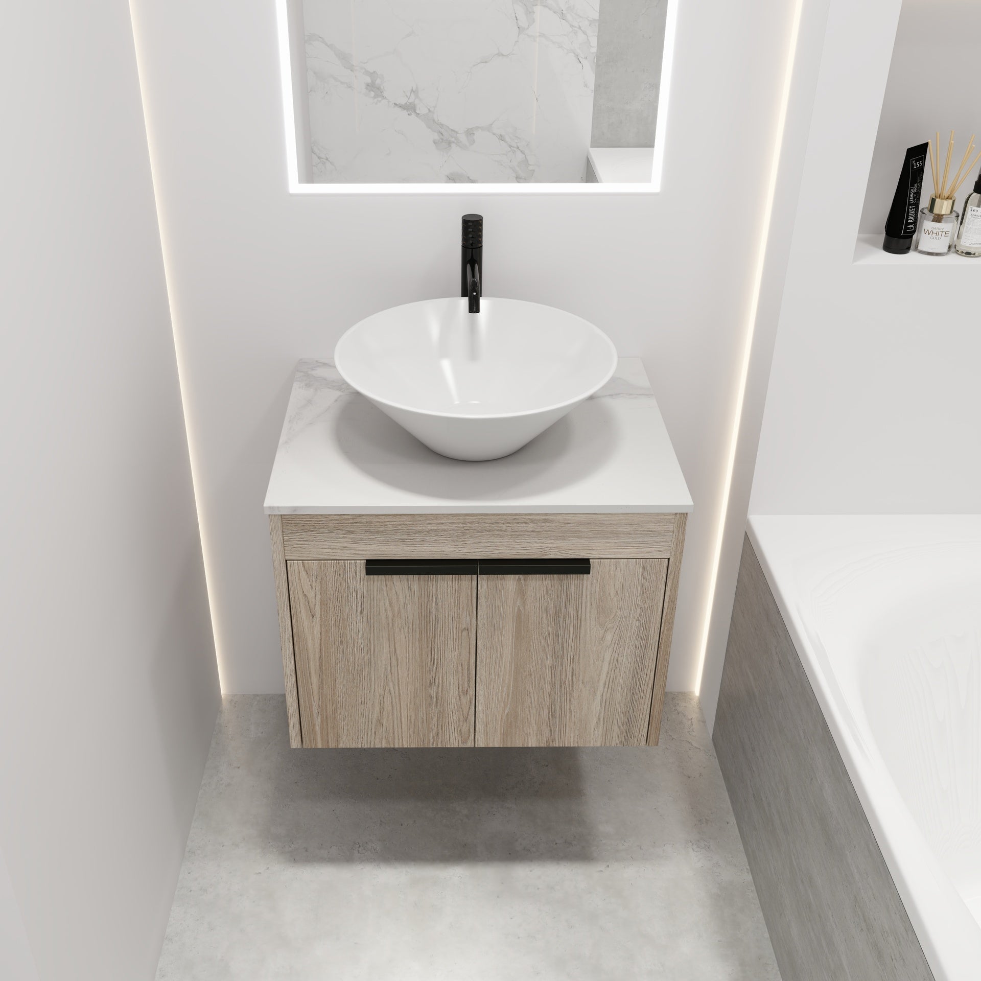24 " Modern Design Float Bathroom Vanity With Ceramic Basin Set,  Wall Mounted White Oak Vanity  With Soft Close Door,KD-Packing,KD-Packing,2 Pieces Parcel(TOP-BAB217MOWH)