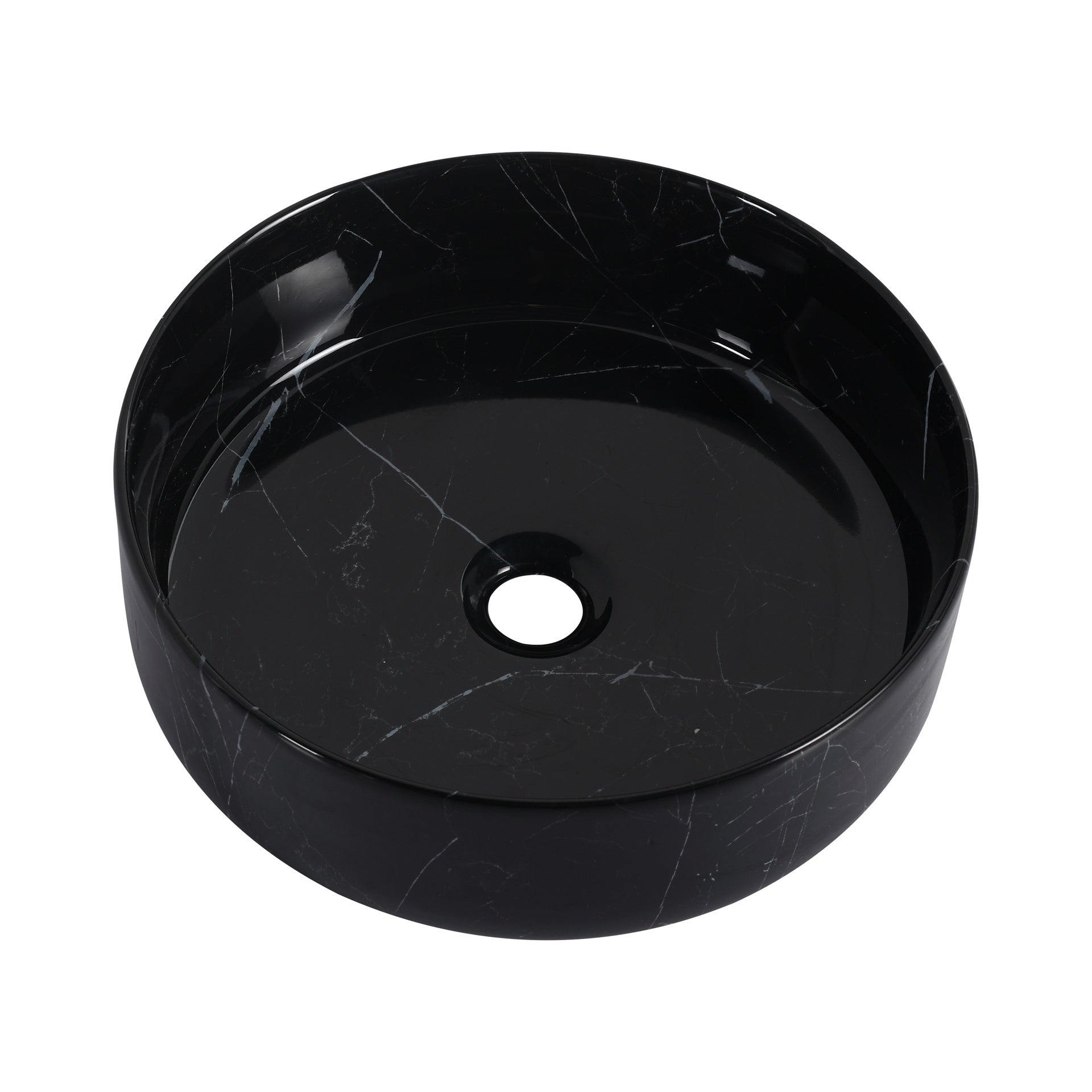 Ceramic Round Above Counter Bathroom Sink Art Basin, Black Background With White Patterns (UNOR B RR)