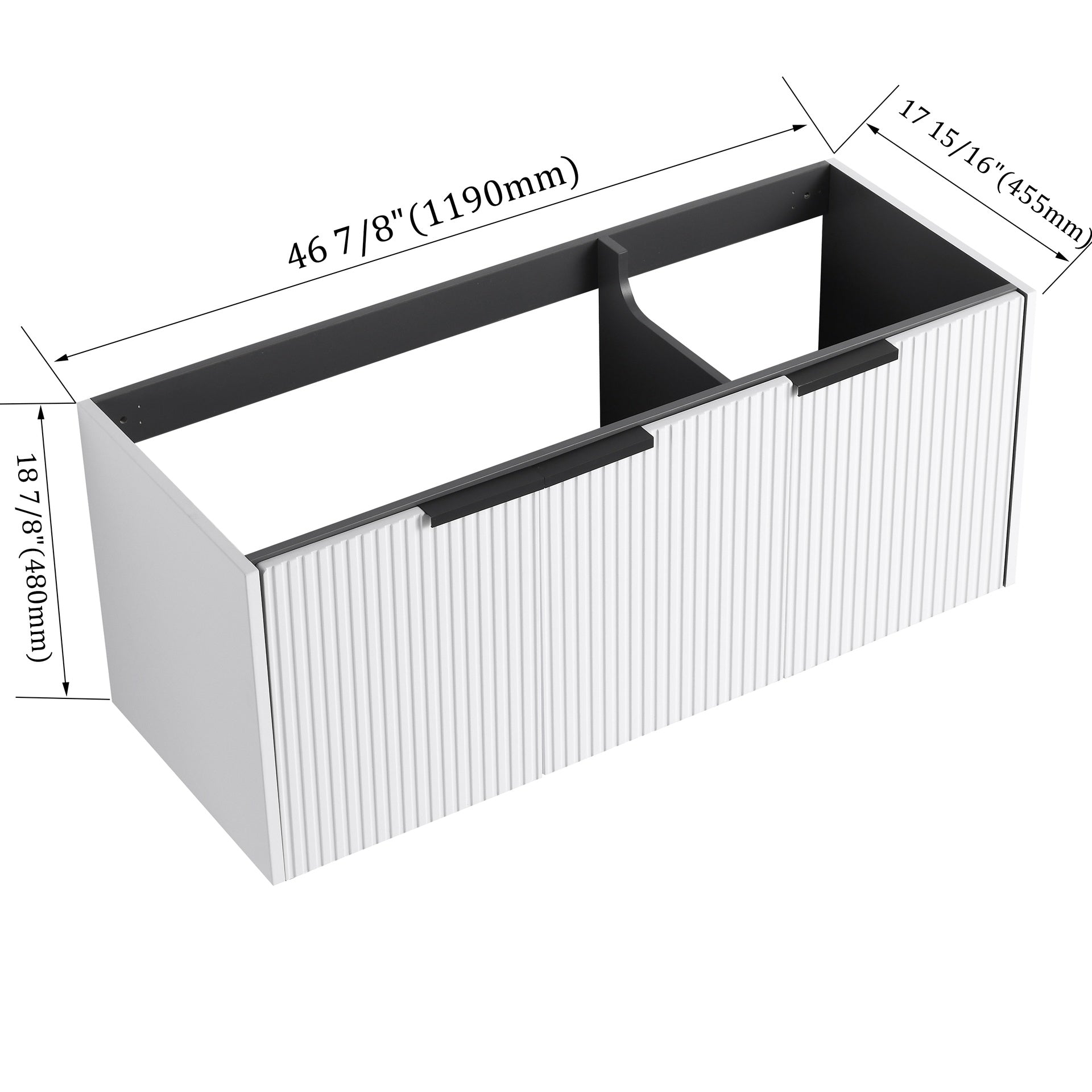 48" Wall Mounted Bathroom Vanity & 3 Soft-Close Doors, KD-Packing ( Excluding Sink )