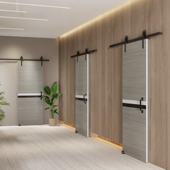CRAZY ELF 30" x 80" Melamine Integrated Door Slab + 6.6FT Sliding Track Kit + Adjustable Floor Guider + Pull Handle, Modern Interior Door panel, Protected By 2mm Thick Melamine Layer, Moisture-proof