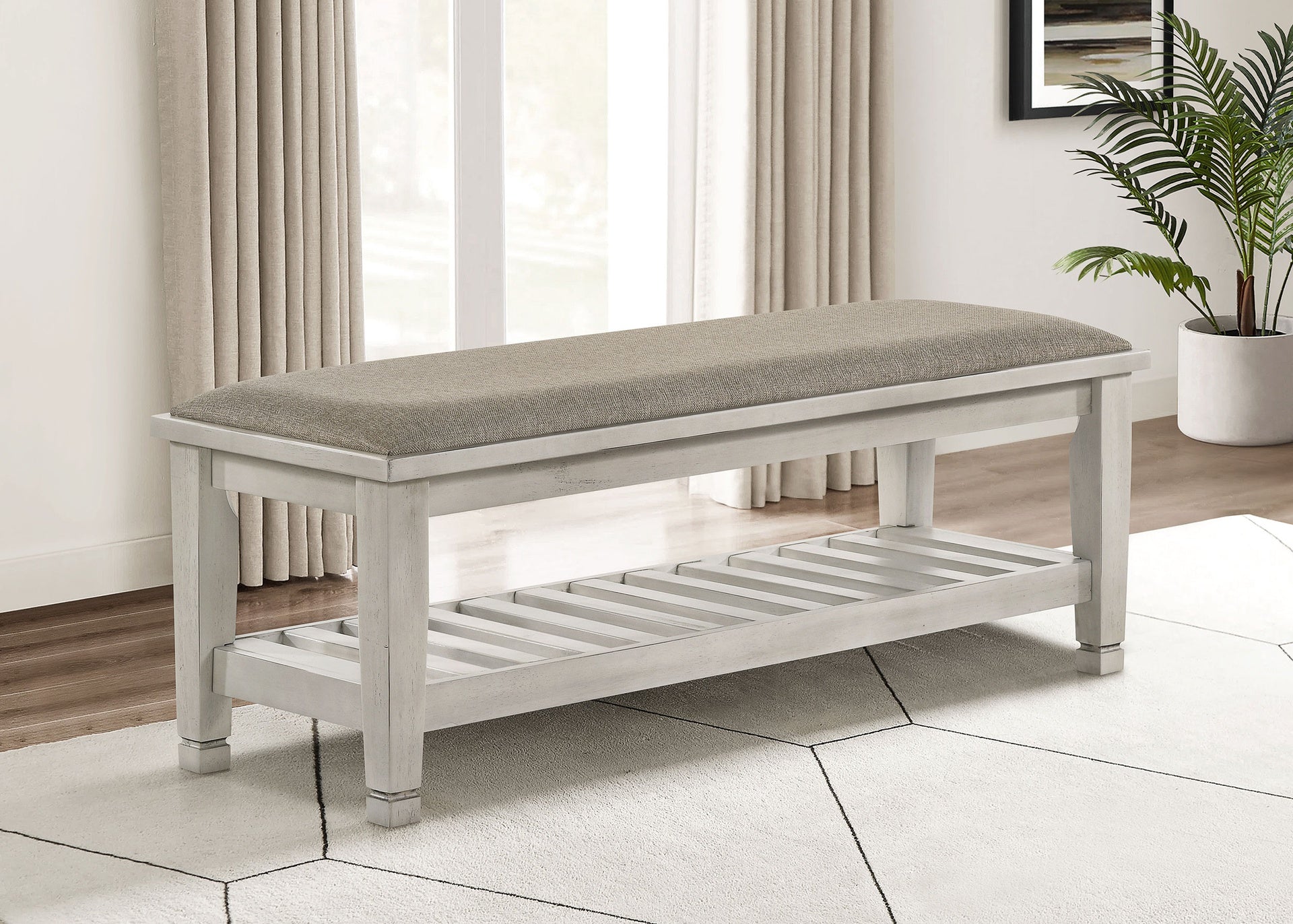 Antique White Bench