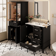 67.57" Tall Bathroom Storage Cabinet & 30" Bathroom Vanity with Sink Combo, Freestanding Modern Cabinet Set with Glass Doors, Drawer Storage, Adjustable Shelves & Soft-Close Design