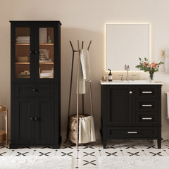 67.57" Tall Bathroom Storage Cabinet & 30" Bathroom Vanity with Sink Combo, Freestanding Modern Cabinet Set with Glass Doors, Drawer Storage, Adjustable Shelves & Soft-Close Design
