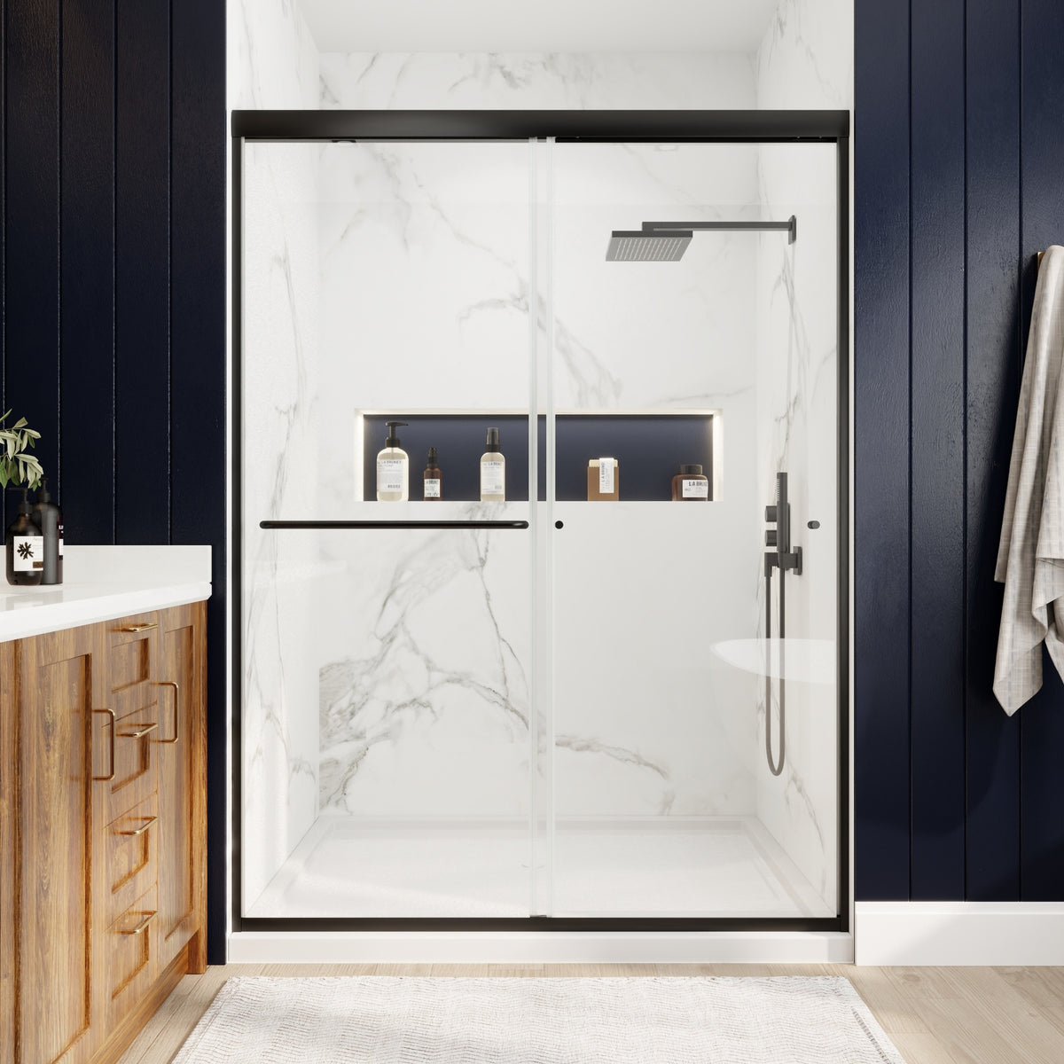 50in. -54 in. x 72 in. Traditional Sliding Shower Door in Matte black with Clear Glass
