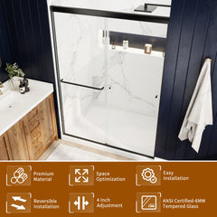 50in. -54 in. x 72 in. Traditional Sliding Shower Door in Matte black with Clear Glass