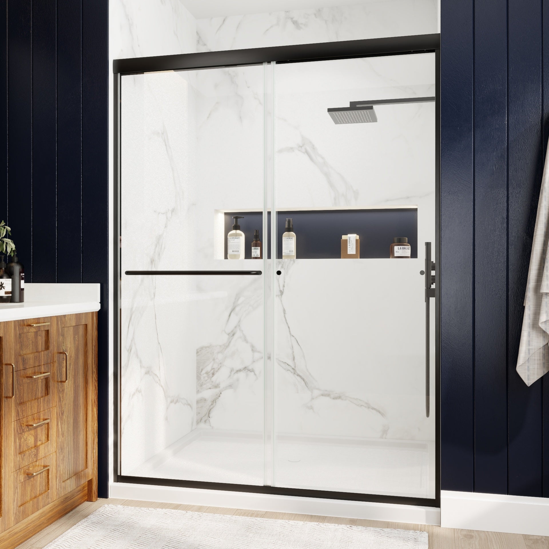 50in. -54 in. x 72 in. Traditional Sliding Shower Door in Matte black with Clear Glass