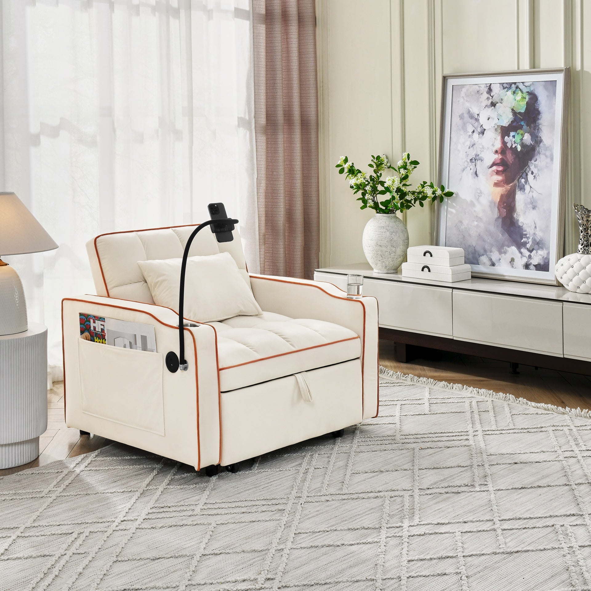 Convertible Sleeper Chair Sofa Bed Adjustable Pull Out Sleeper Chair Bed Multi-Pockets Folding Sofa Bed for Living Room Bedroom Small Space,3-in-1 Sofa Bed