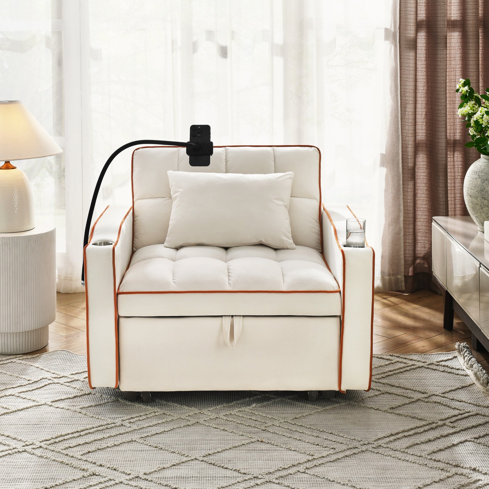 Convertible Sleeper Chair Sofa Bed Adjustable Pull Out Sleeper Chair Bed Multi-Pockets Folding Sofa Bed for Living Room Bedroom Small Space,3-in-1 Sofa Bed
