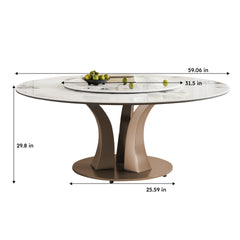 59" Round Dining Table with Rotating Lazy Susan & Heat-Resistant Sintered Stone Top for Dining Room,Kitchen(Table Only)