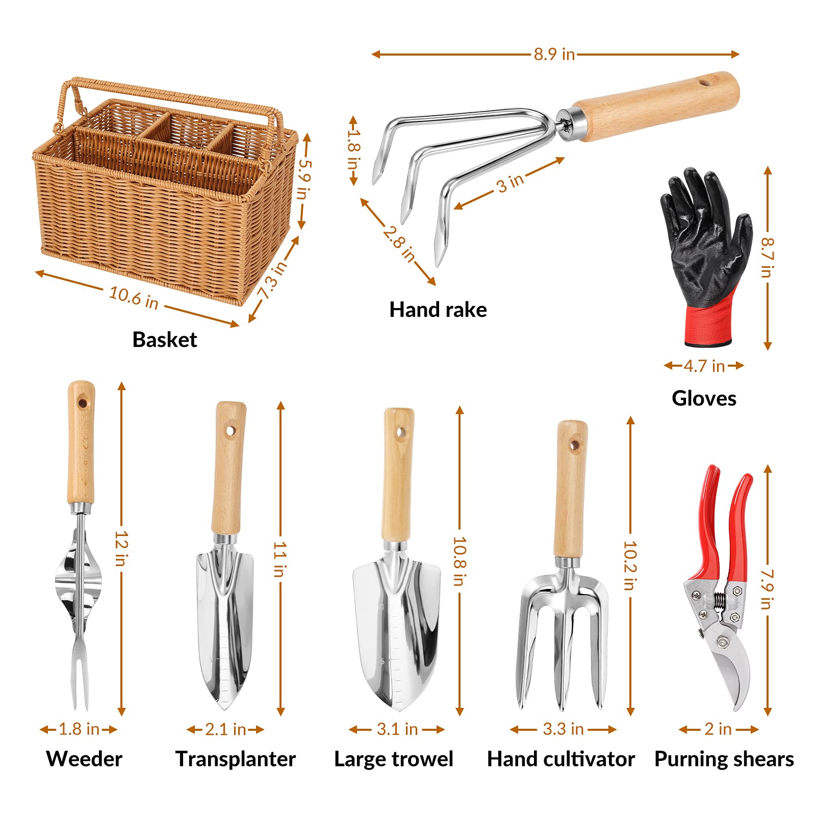 Gardening Hand Tools with Basket