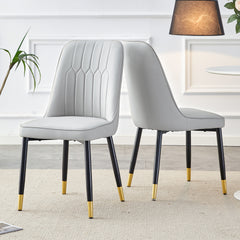 Light gray dining chairs and living room chairs. PU material and metal legs, suitable for kitchen, living room, and dining room, 2 piece set (light gray+PU)C-007W1151118972