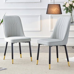 Light gray dining chairs and living room chairs. PU material and metal legs, suitable for kitchen, living room, and dining room, 2 piece set (light gray+PU)C-007W1151118972