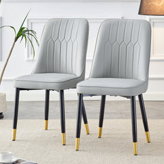 Light gray dining chairs and living room chairs. PU material and metal legs, suitable for kitchen, living room, and dining room, 2 piece set (light gray+PU)C-007W1151118972