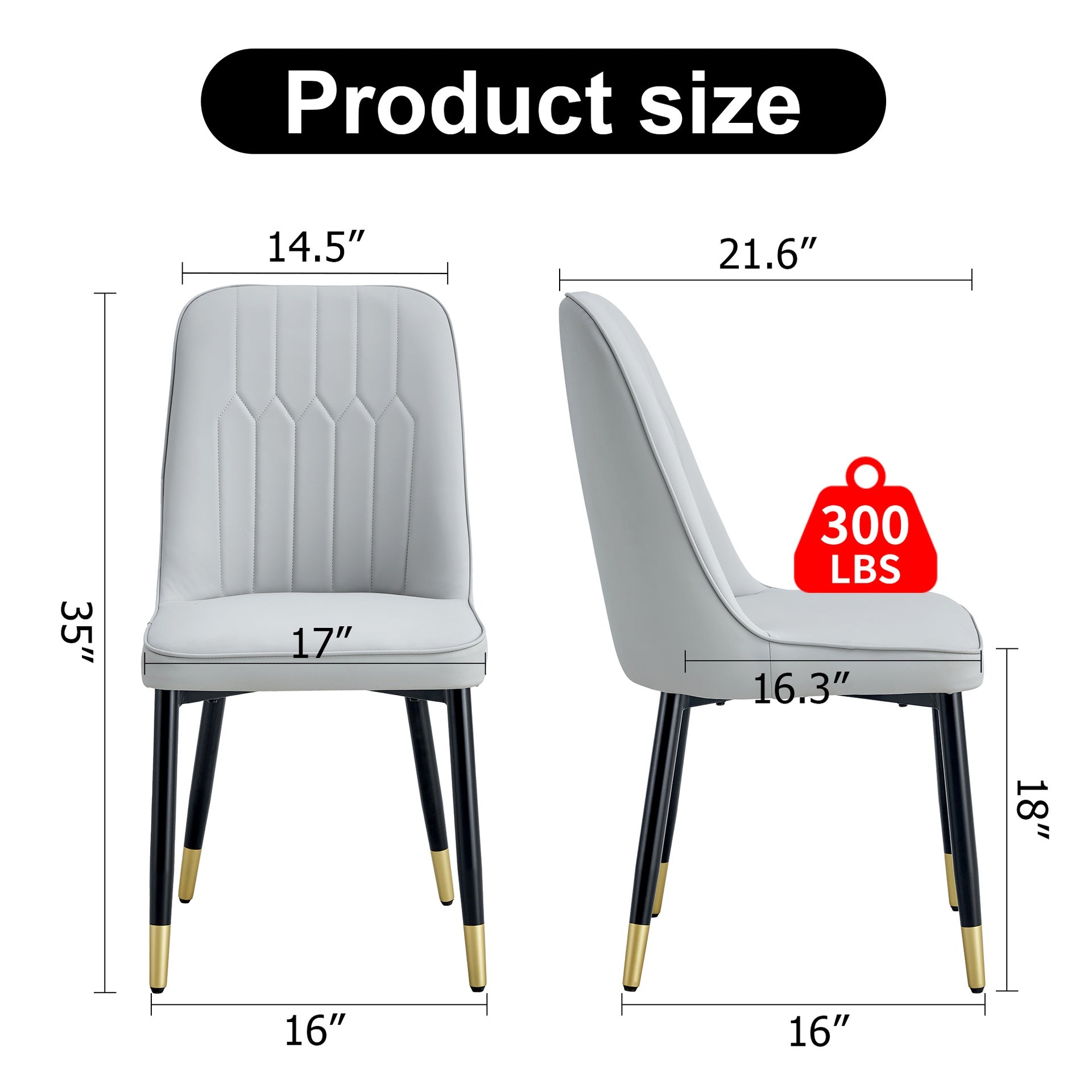 Light gray dining chairs and living room chairs. PU material and metal legs, suitable for kitchen, living room, and dining room, 2 piece set (light gray+PU)C-007W1151118972