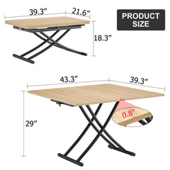 Table and chair set.Modern Multifunctional Lifting Platform,Light Wood Grain Sticker MDF Desktop,Black Metal Legs. Paired with 4 Light Gray Artificial PU Chairs With Curved Widened Cushion Design.