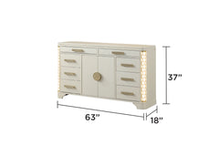 Jasmine 8-Drawer Dresser with side LED lightning made with Wood in Beige (INCLUDES DRESSER ONLY) same as 659436058361 (CA inventory)