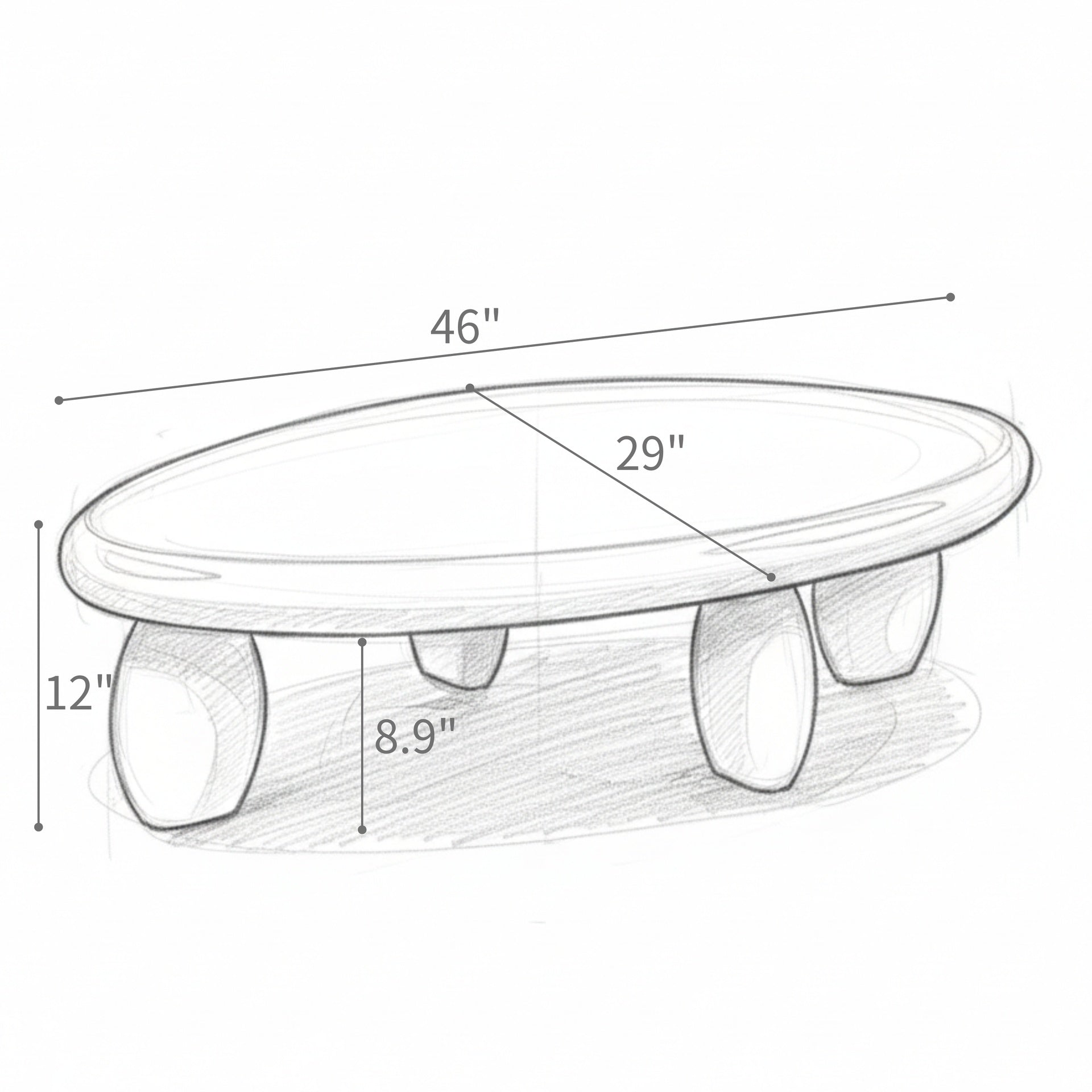 46" x 29" x 12" Modern Cobblestone Coffee Table-High Gloss Gray