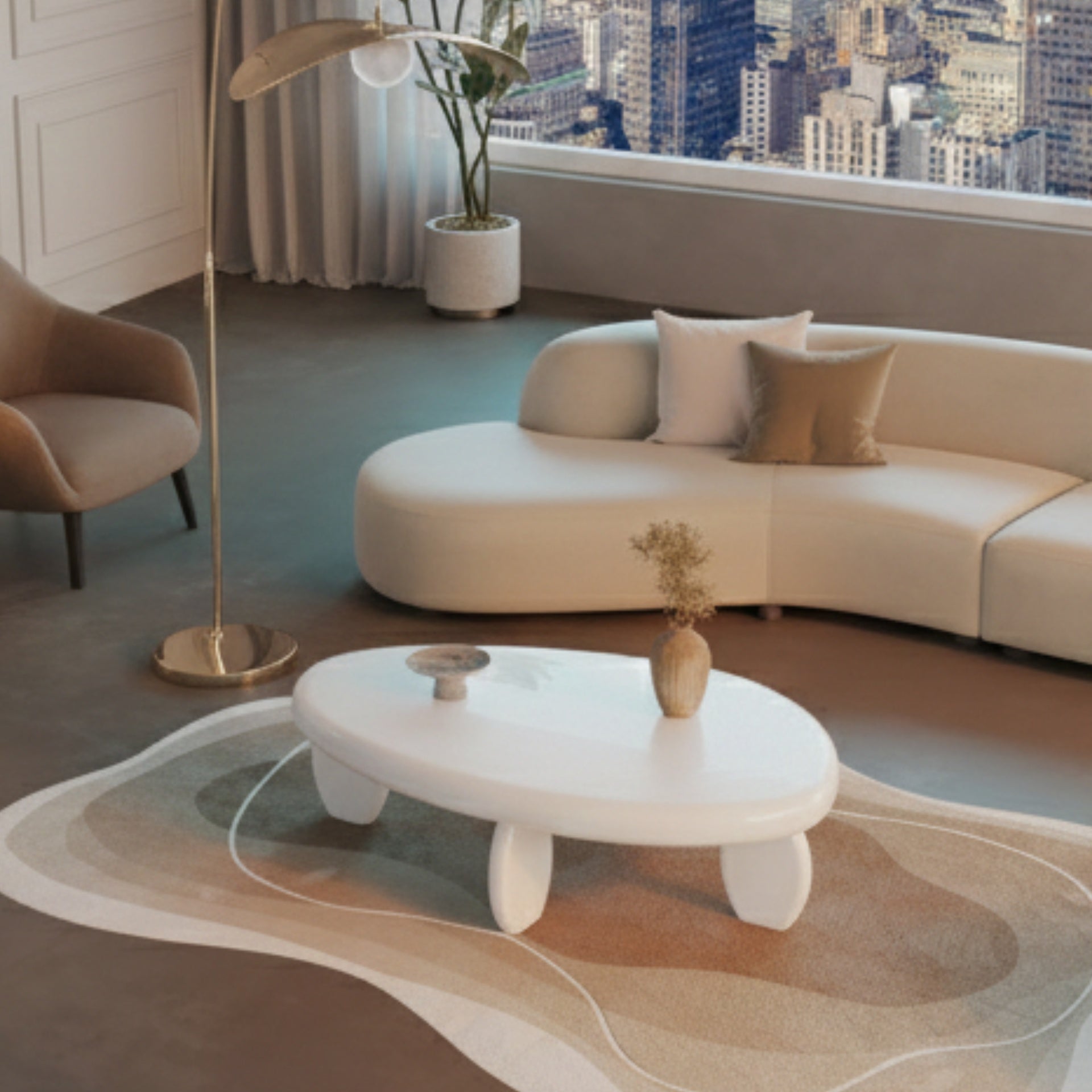 46" x 29" x 12" Modern Cobblestone Coffee Table-High Gloss White