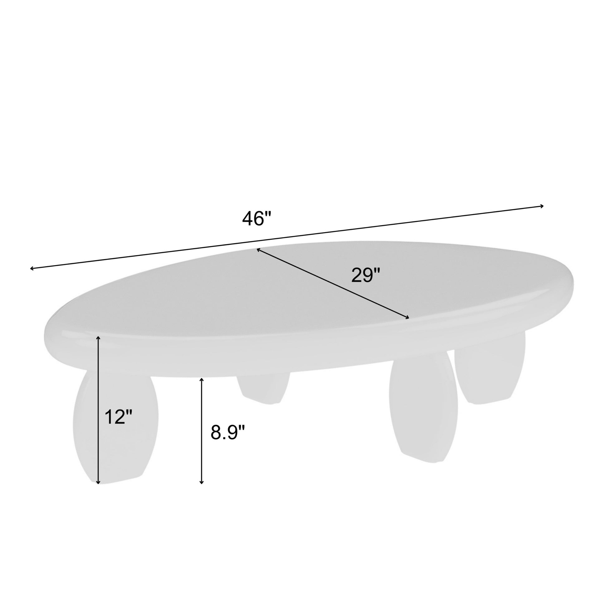 46" x 29" x 12" Modern Cobblestone Coffee Table-High Gloss White