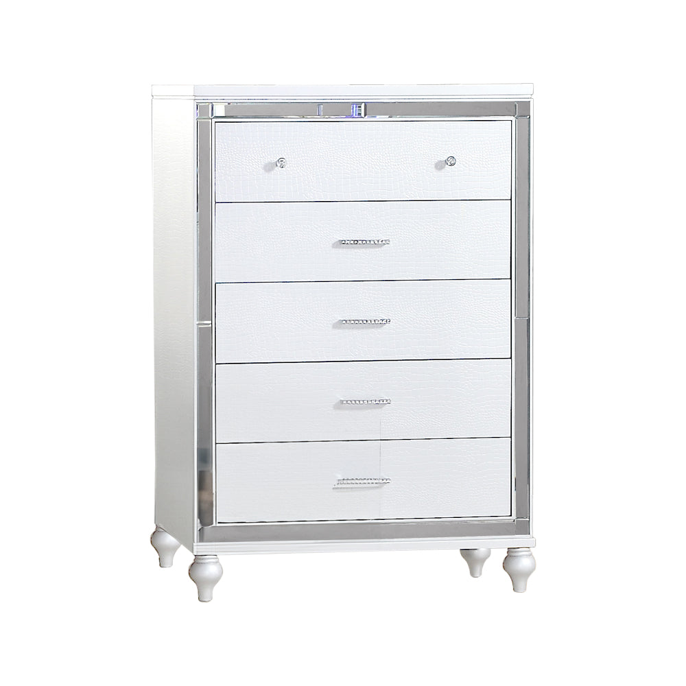 Sterling Mirror Framed 5-Drawer Chest Made With Wood in WHITE Color same as 808857981936 ( CA inventory)