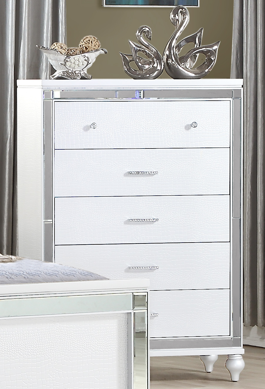 Sterling Mirror Framed 5-Drawer Chest Made With Wood in WHITE Color same as 808857981936 ( CA inventory)