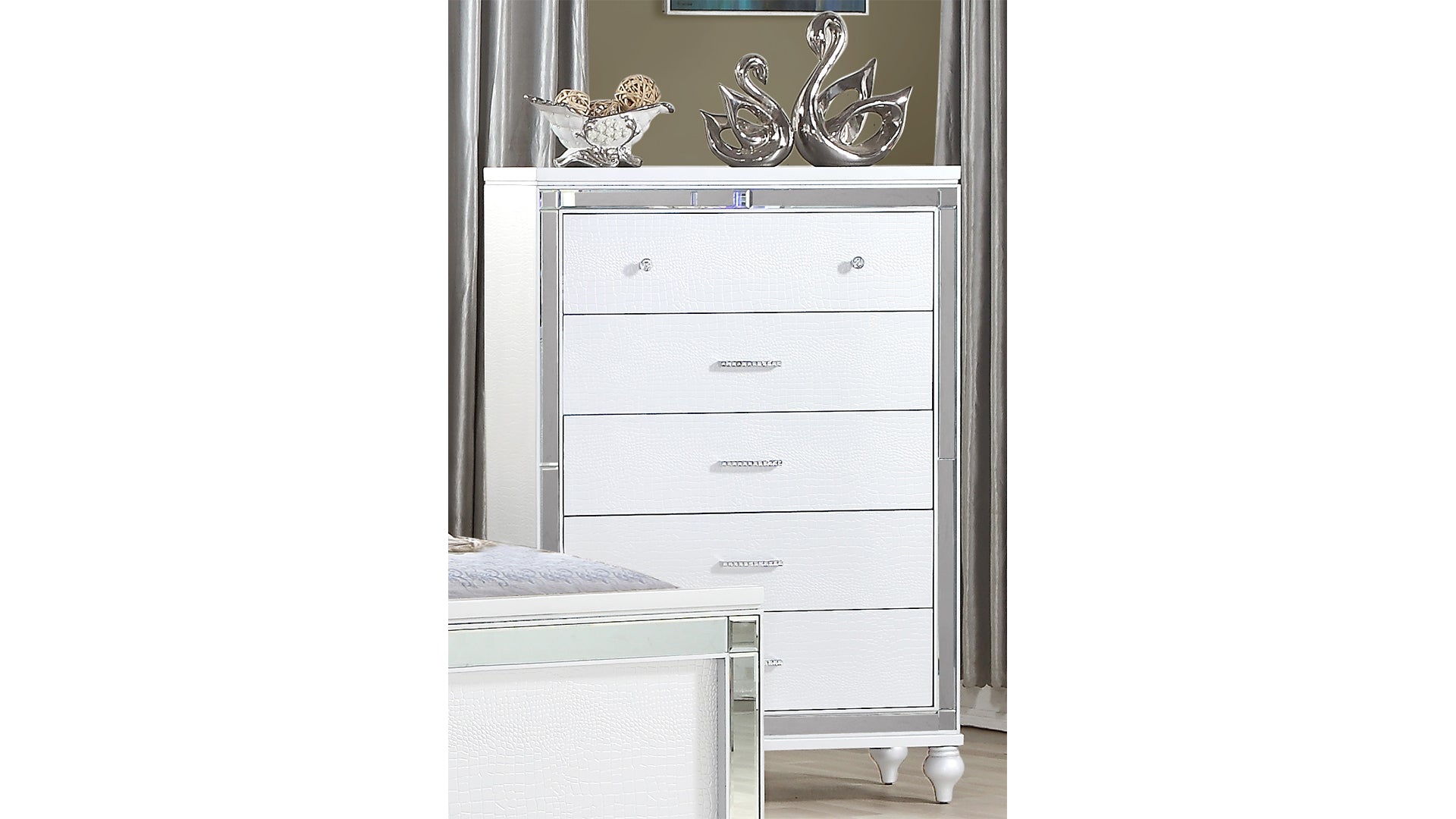 Sterling Mirror Framed 5-Drawer Chest Made With Wood in WHITE Color same as 808857981936 ( CA inventory)