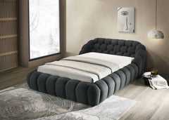 Modern Contemporary Style Charcoal / Black Color Chenille Fabric Tufted 1pc Eastern King Size Bed Bedroom