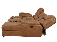 Contemporary Saddle Brown Leatherette 2pc Sectional Sofa Set Console Cup Holder Chaise Storage Recliners Adjustable Back Rest Living Room