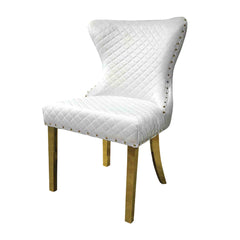 Glam Style 2pc Side Chair Gold Square Legs Diamond Pattern Nailhead Trim White Finish Dining Room