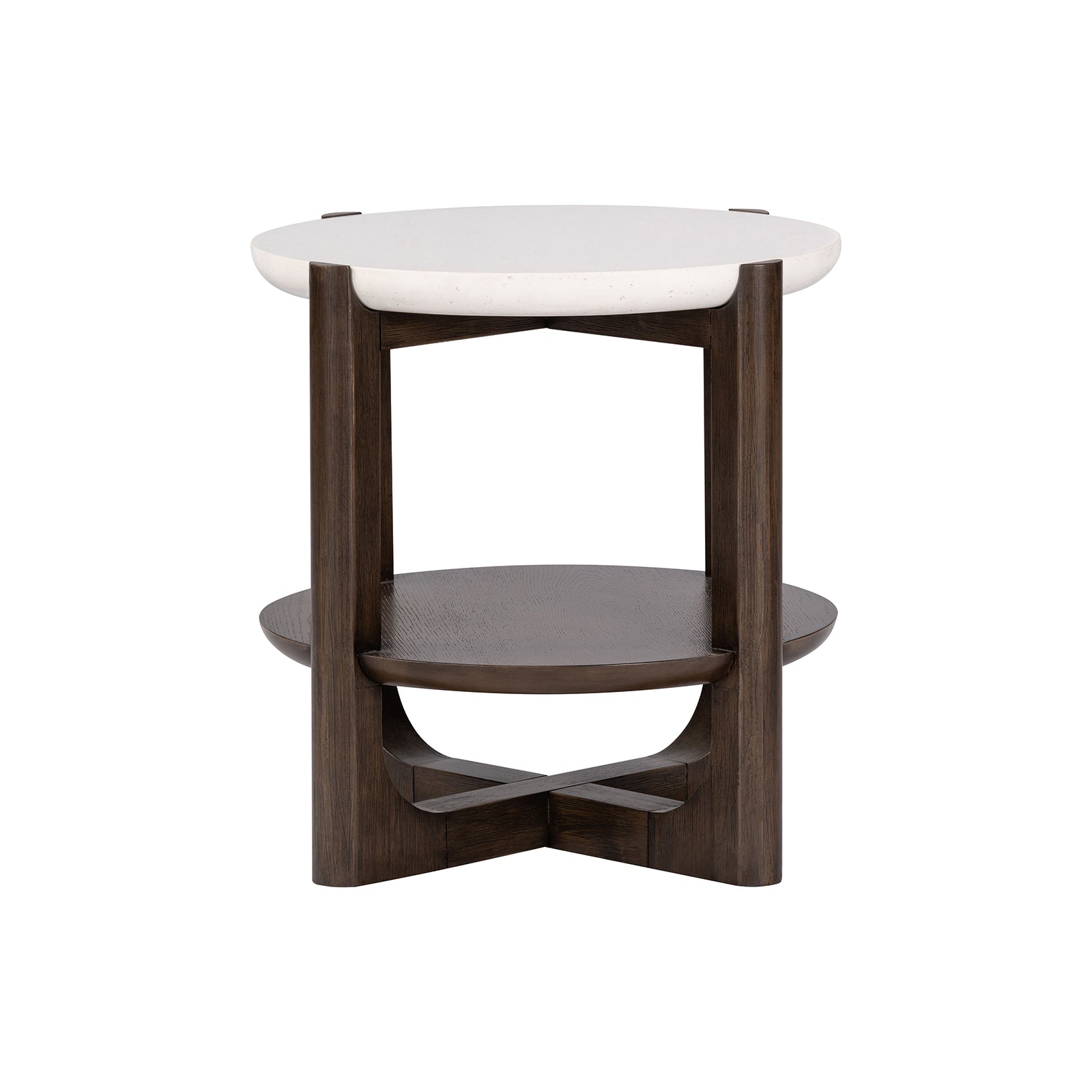 Transitional Style 1pc End Table Quartz Stone Top Trestle Base Dark Walnut Finish Primary Living Room