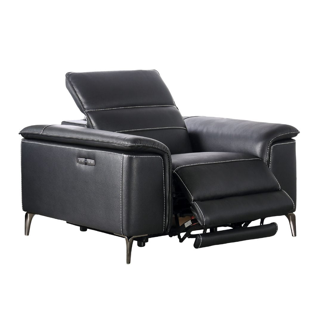 Contemporary Style Power Recliner Pillow Top Arms Metal Legs Extendable Footrest And Headrest Hardwood Frame Black Finish Primary Living Room