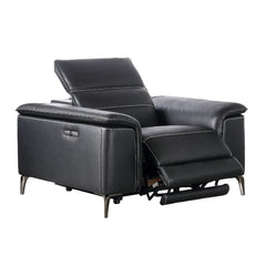Contemporary Style Power Recliner Pillow Top Arms Metal Legs Extendable Footrest And Headrest Hardwood Frame Black Finish Primary Living Room