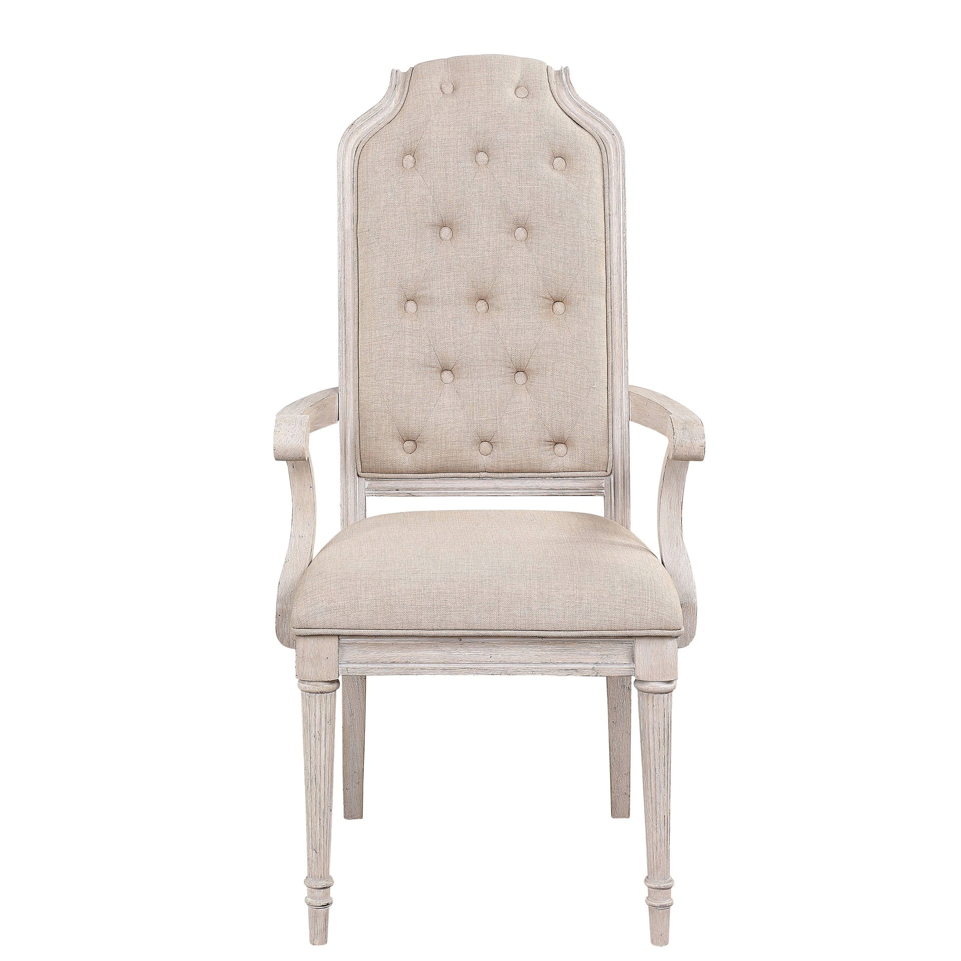 Beige and Antique Champagne Tufted Back Arm Chairs (Set of 2)