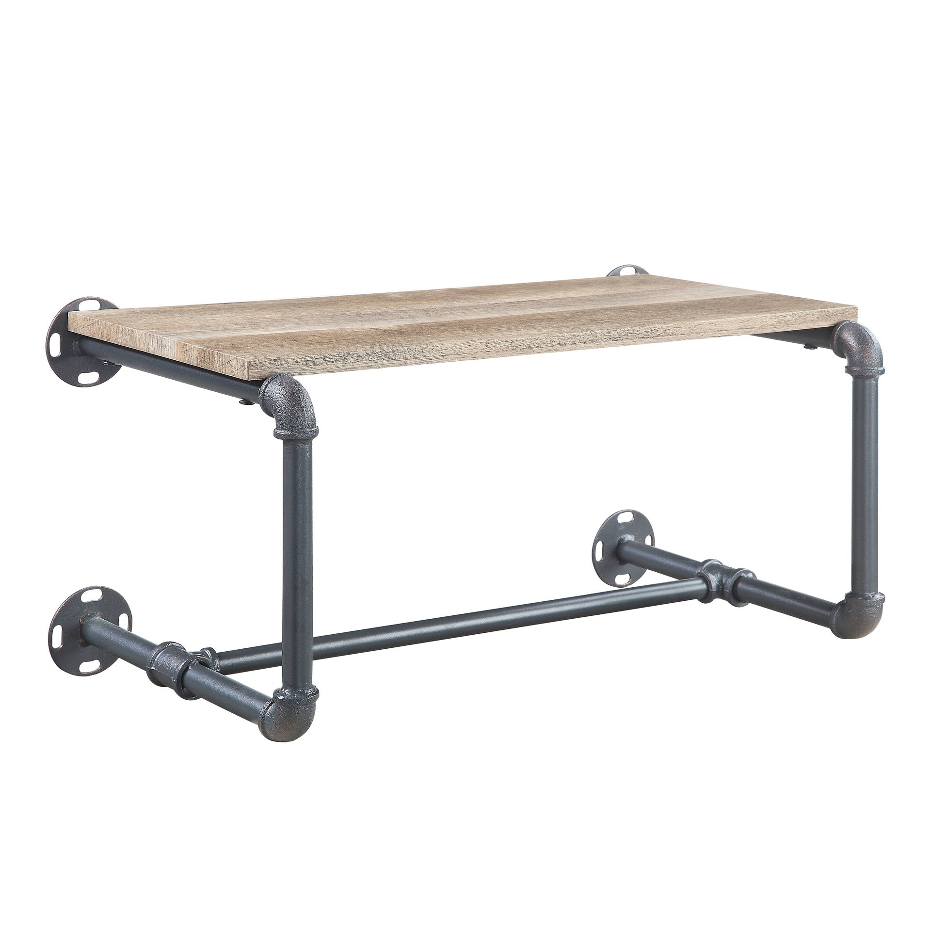 Mankato Oak and Sandy Grey Wall Rack with Shelf