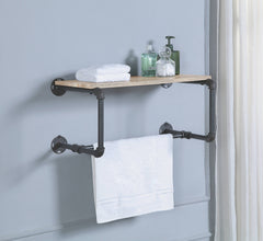 Mankato Oak and Sandy Grey Wall Rack with Shelf