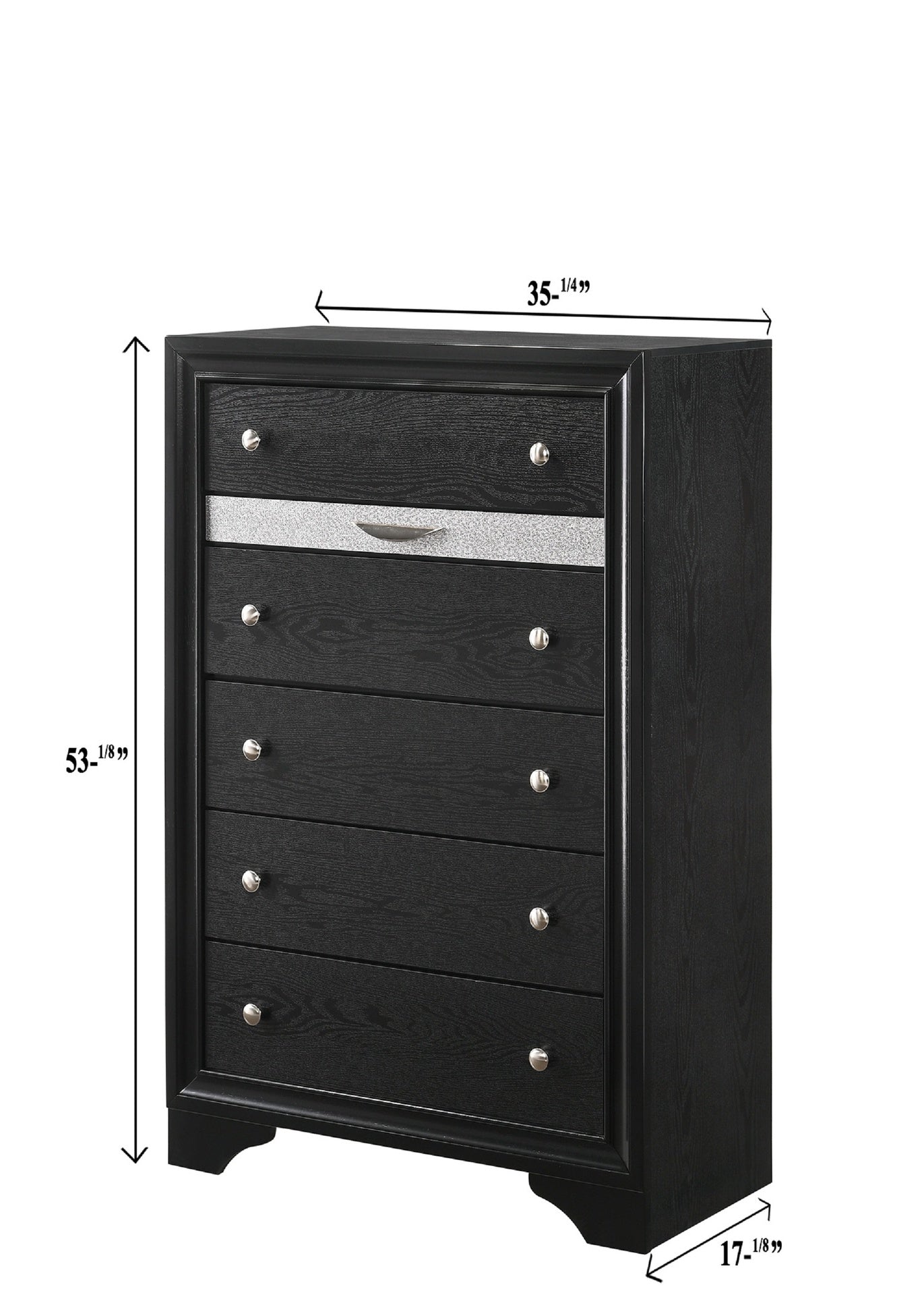 Modern Luxury 1pc Glam 5-Drawer Chest Pullout Jeweler Tray Silver Panel Bedroom Solid Wood Wooden Furniture