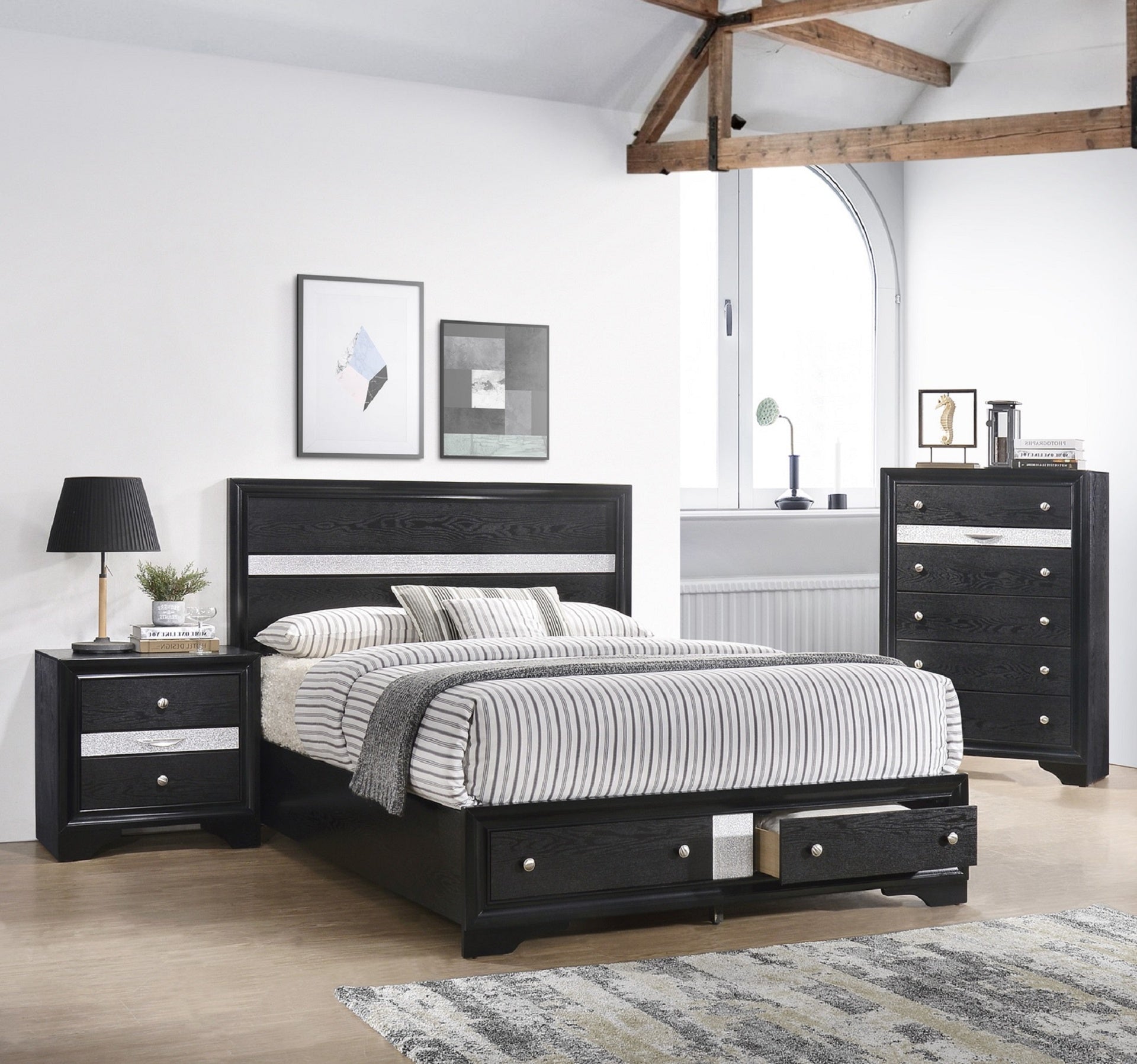 Modern Luxury 1pc Glam 5-Drawer Chest Pullout Jeweler Tray Silver Panel Bedroom Solid Wood Wooden Furniture