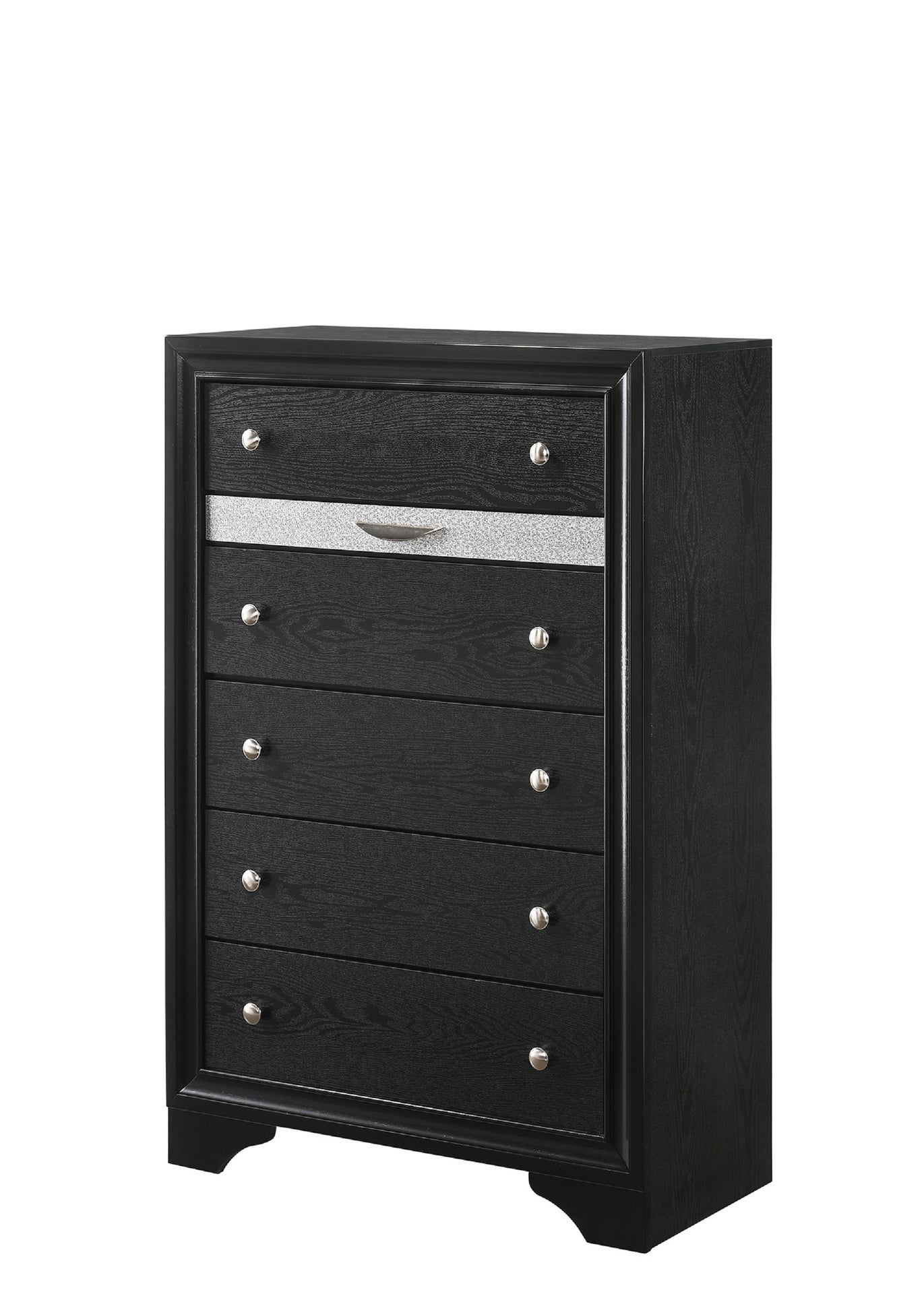 Modern Luxury 1pc Glam 5-Drawer Chest Pullout Jeweler Tray Silver Panel Bedroom Solid Wood Wooden Furniture