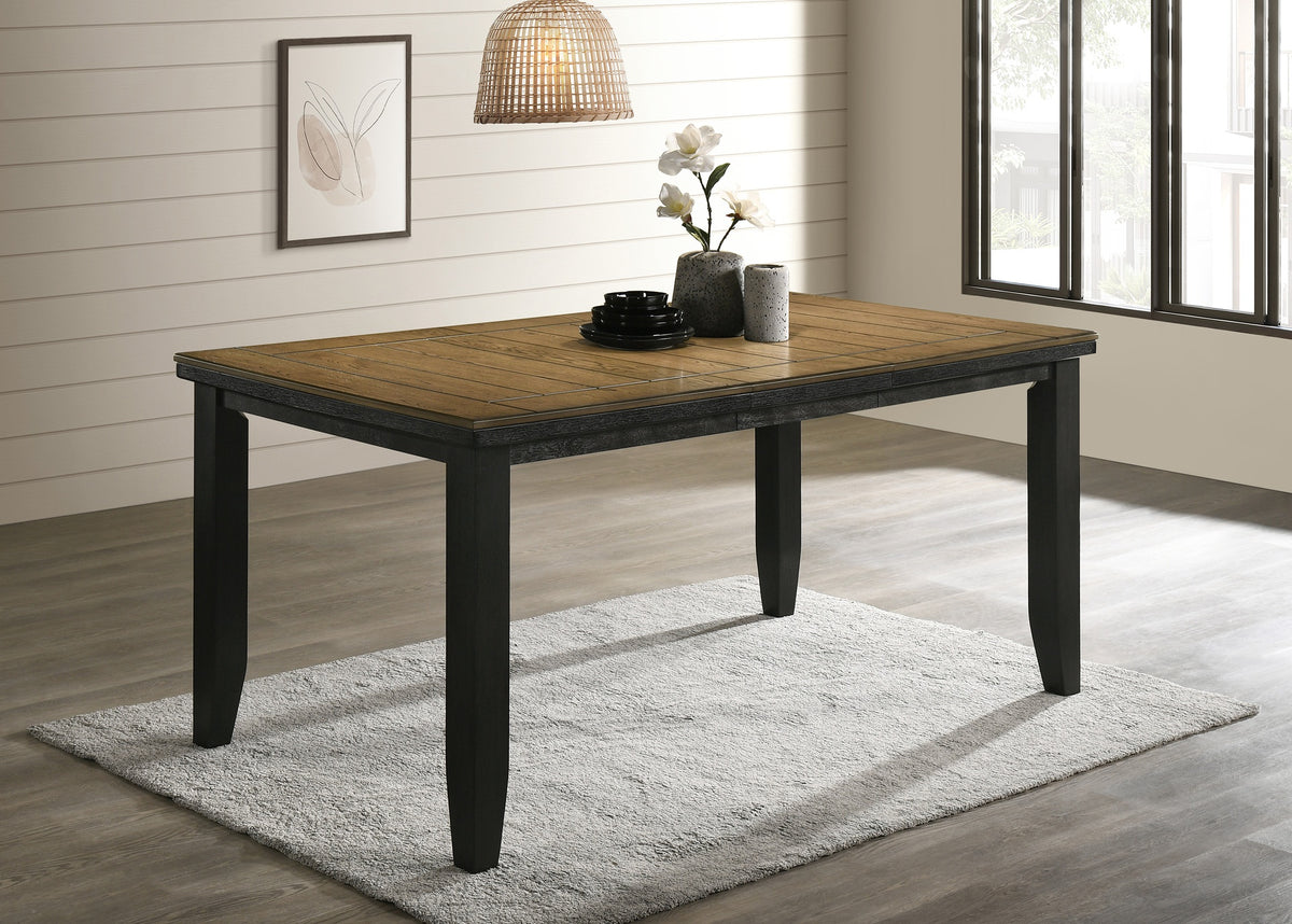 1pc Contemporary Style Dining Rectangular Table with18" Leaf Tapered Block Feet Wheat Charcoal Finish Dining Room Solid Wood Wooden Furniture